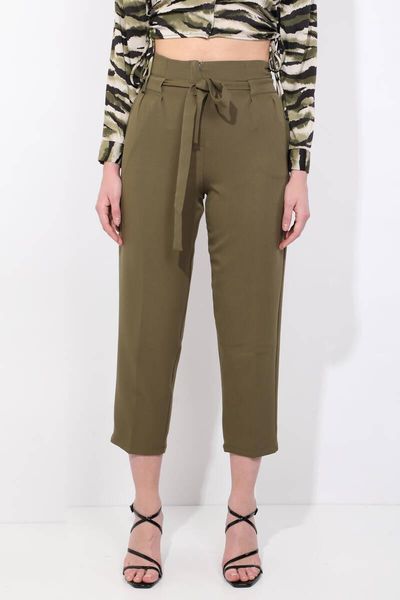 

women's pants & capris khaki belted high waist cloth, Black;white