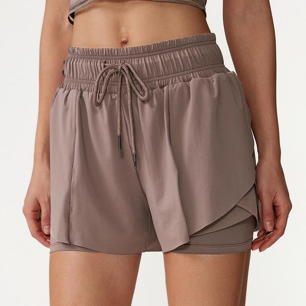 

running shorts loose fake two-piece sports women anti-failure fitness yoga drawstring stretch outdoor jogging gym, Black;blue