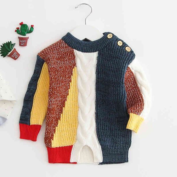 

autumn winter boy girl long sleeve knitted sweater girls sweaters for boys kids joint 210429, Blue