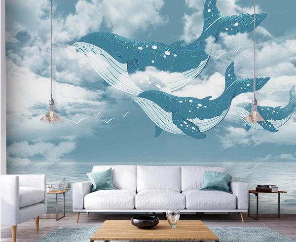 

wallpapers cjsir custom wallpaper mural nordic creative mediterranean ocean sky whale children's room background wall papel de parede