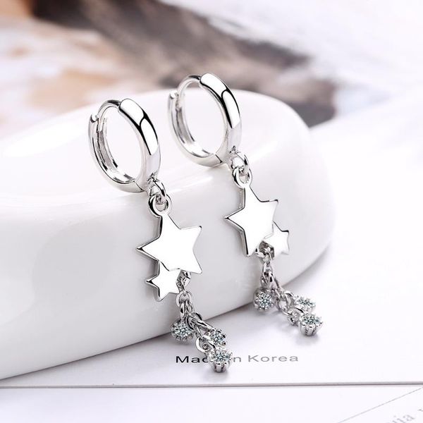

hoop & huggie fashion inlaid shining zircon earrings star tassel gold and cupronickel colors for charm women jewelry gift, Golden;silver