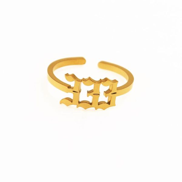 

cluster rings angel number stainless steel lucky gold color viking 333 666 444 555 777 888 999 adjustable bague femme wedding jewelry, Golden;silver