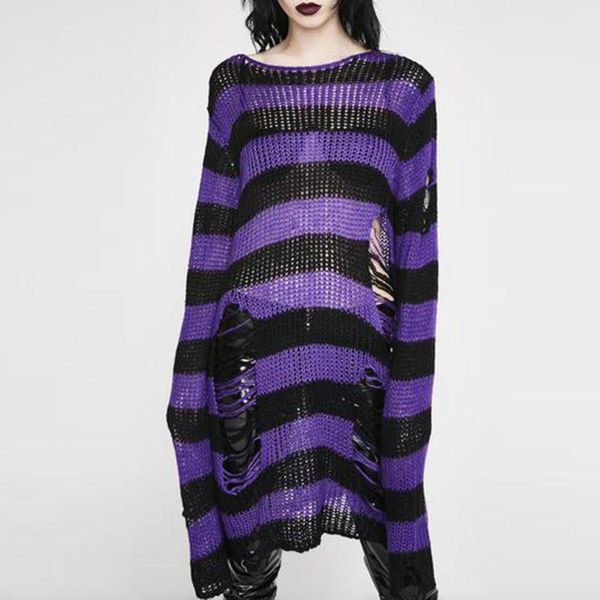

women's sweaters jchb halloween 200 gothic knitted sweater women long pullovers striped loose winter ripped plus size jumpers mujer jer, White;black