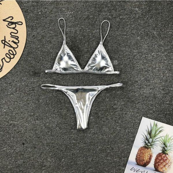 Moda de banho feminina Sexy Triangular Bikini Set Solid Swimsith for Women Summer Beach Use fêmea de cintura baixa Biquini