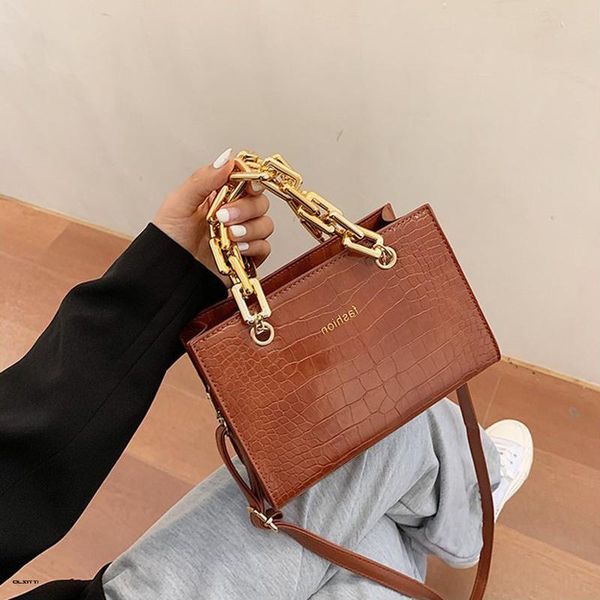 

evening bags gold chain crocodile pattern pu leather crossbody for women 2021 designer shoulder small leisure handbags mini purses