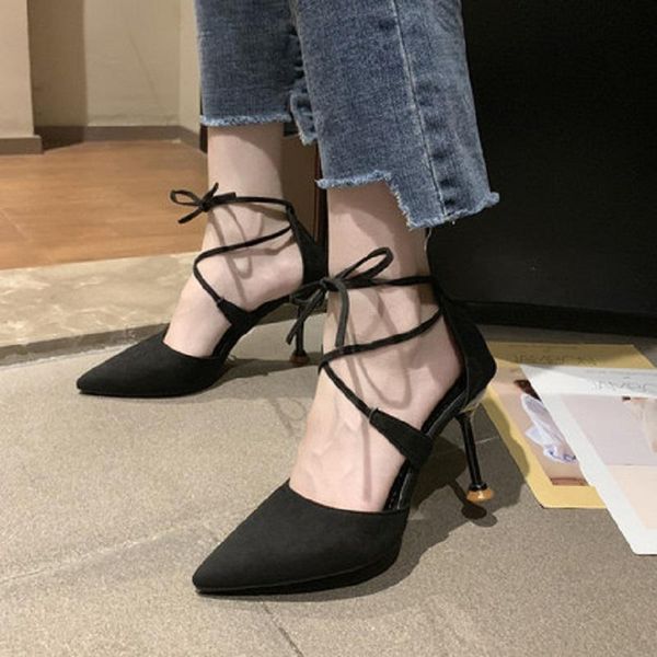 

summer korean style pointed high heels female stiletto single shoes dress, Black