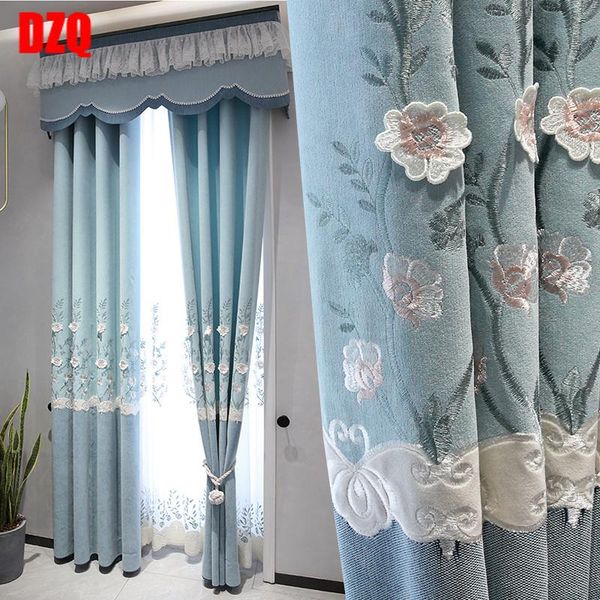 

curtain & drapes customized 2021 embossed embroidered blue simple korean pastoral for living room curtains master bedroom