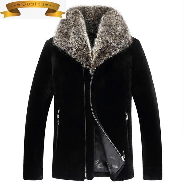 

real fur coat sheep shearling warm winter jacket men clothes 2021 raccoon collar jackets veste xjl-8011 my1913 men's leather & faux, Black
