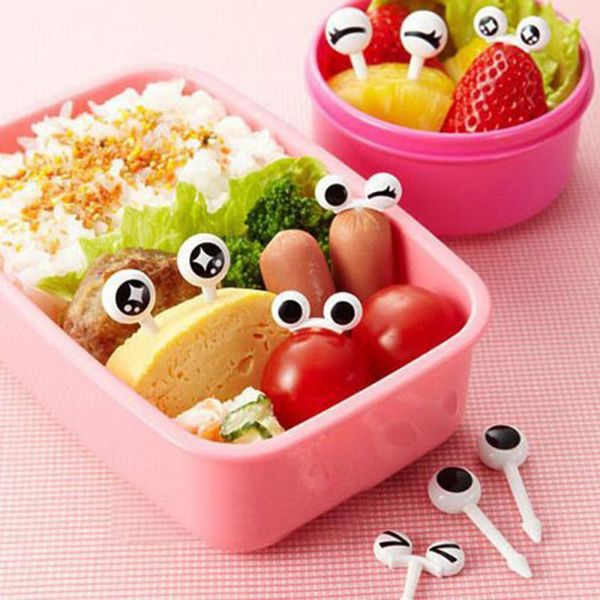 

forks 10pcs/ lot cute plastic fruit toothpick lovely eye cartoon mini fork dessert