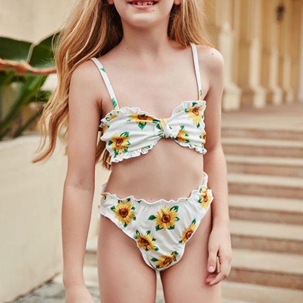 Flor Impressão Biquinis String Girl Banhando Sweet Swimsuit Crianças 2 Parte Suits Summer Bikini Set Kids Swimwear