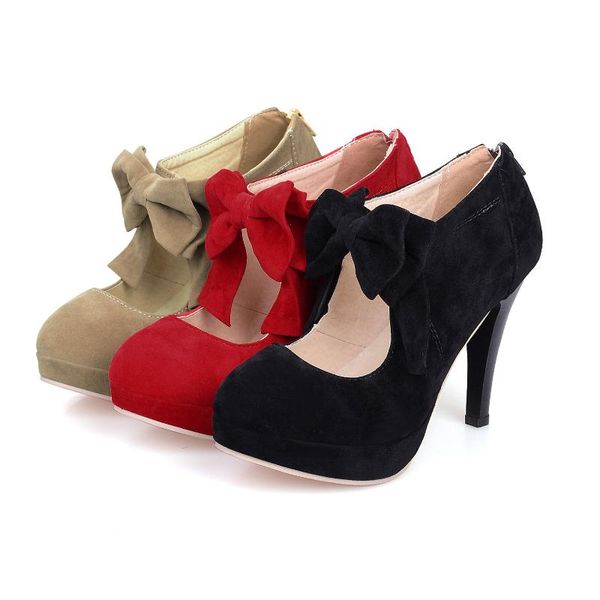 

dress shoes heel round toe thin sweet bow single, Black