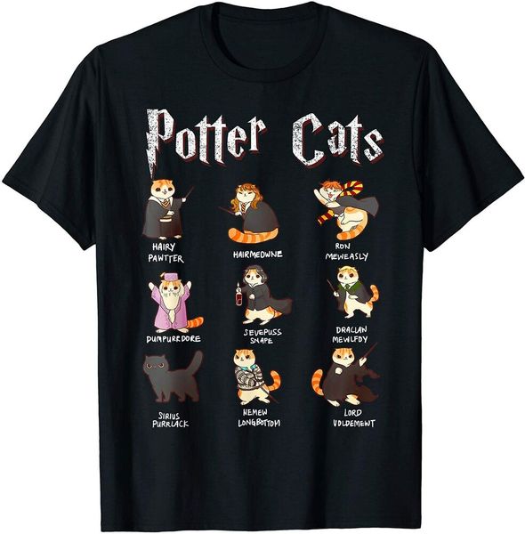 

harry pawter cute cats t shirt potter fan tee gift t-shirt size s-5xl, White;black