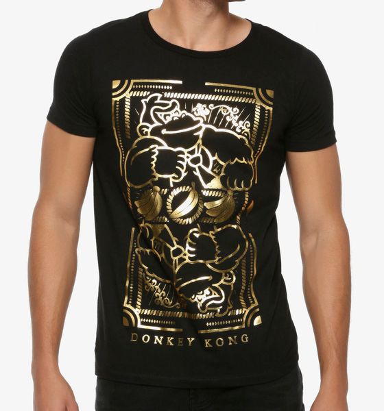 

Nintendo DONKEY KONG GOLD FOIL CARD T-Shirt NEW Licensed & Official, White;black