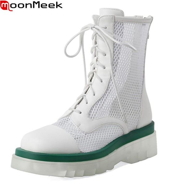 

moonmeek 2021 large size 34-41 women boots genuine leather ankle fashion lace up breathable ladies casual shoes, Black