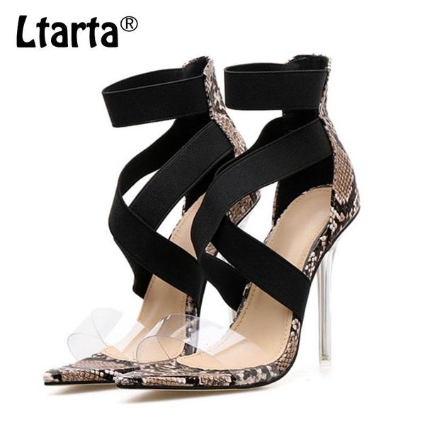 

high-heel crystal heel elastic band serpentine color matching sandals size 35-42 -007-3, Black