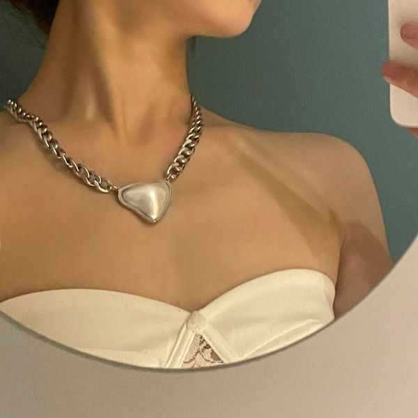 

chokers european and american cuban necklace ins style thick chain geometry triangle pearl, Golden;silver
