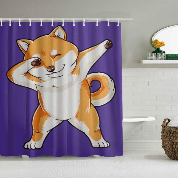 

shower curtain dabbing doge shiba inu waterproof bath curtains hooks included -bathroom decorative ideas polyester fabric