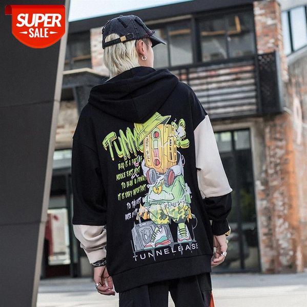 

national tide high street graffiti t-shirt loose cartoon print letters pullover sweater men and women #108s, Black