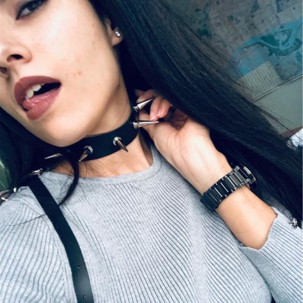 

chokers punk goth rivets faux leather choker necklace for women collares long spike chocker steampunk adjustable party gift, Golden;silver