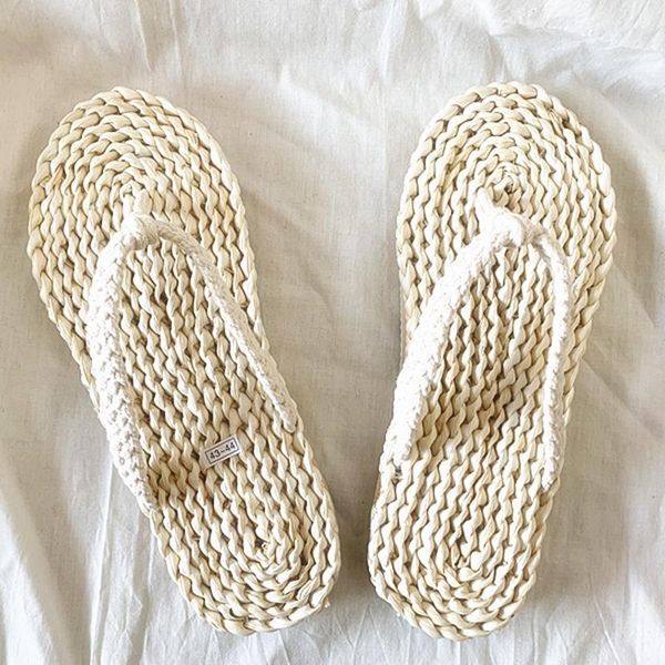 

flip flops women retro rattan sandals slippers ladies color lovers flax casual shoes home 2021, Black