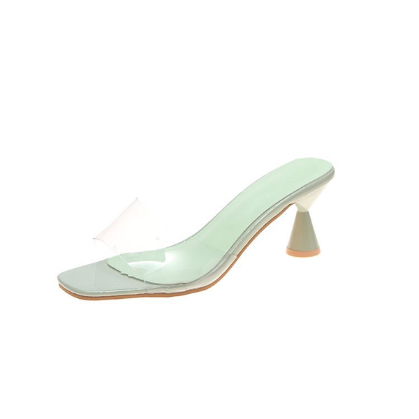 

slippers female summer style transparent square toe solid sandals spike mid heels women shoes woman sandals ladies slippers a3t, Black