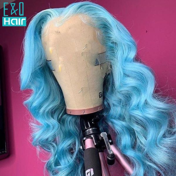 

lace wigs brazilian remy blue yellow grey colored body wave part for women human hair pre plucked transparent hd 180%, Black;brown