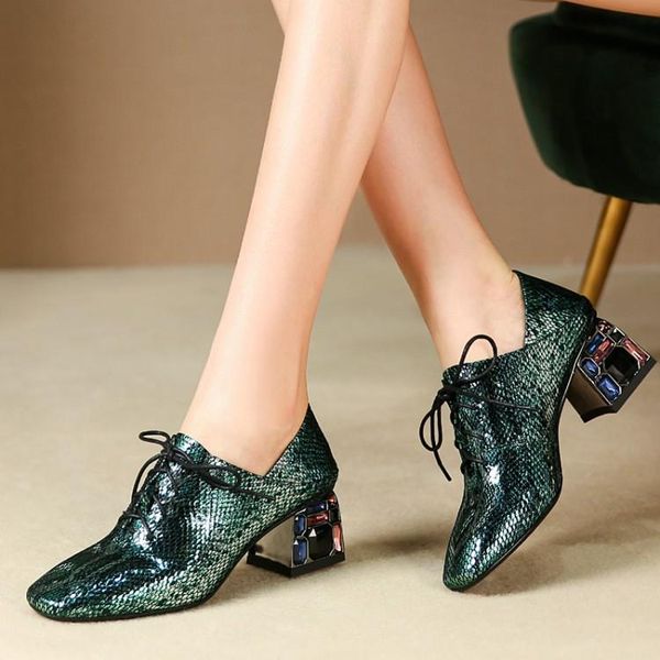 

fashion women sheepskin crystal high heels party wedding shoes woman square toe thick heel shallow pumps big size 34-42 dress, Black
