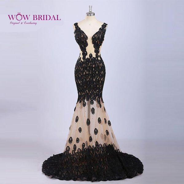 

party dresses wowbridal 2021 gorgeous beading evening dress deep v-neck tank backless mermaid gown with lace sheer skirt, White;black