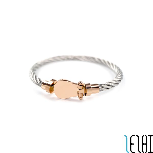 

fashion charm eternal friendship horseshoe bangle exquisite titanium steel 18k rose gold plating white cable bangles christmas couple promis, Black