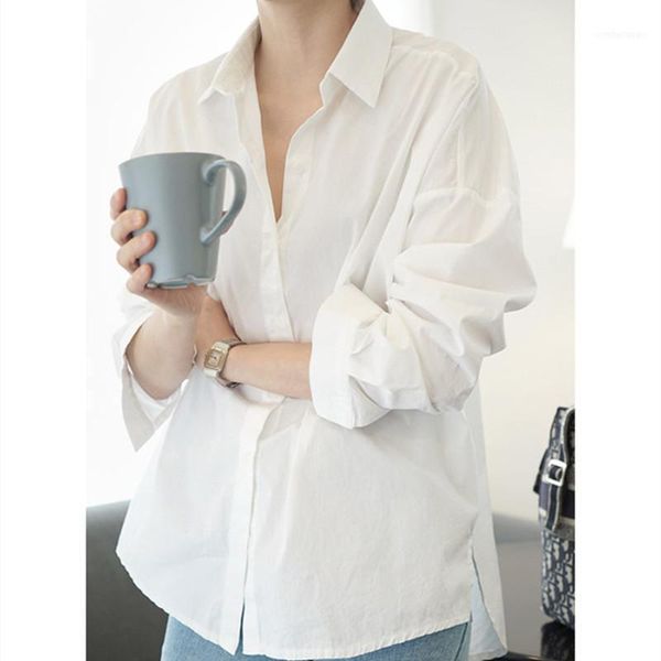 

women's blouses & shirts shirts, white plus size blouses, long-sleeved loose lapels, spring and autumn irregular fashion bottom