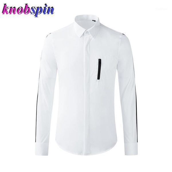 

luxury zipper design shirt men 100% pure cotton clothings long sleeve slim casual business male dress shirts plus size -3xl men's, White;black
