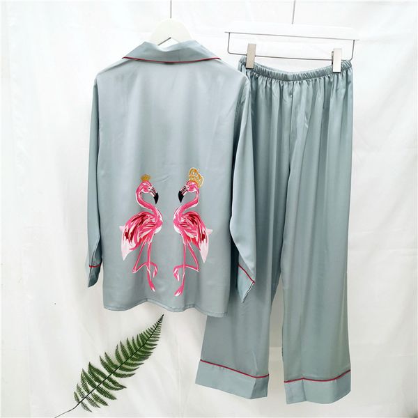 

women's shorts chiffon cartoon pajamas woman long sleeve trousers twinset cardigan pajama set d7g1, White;black