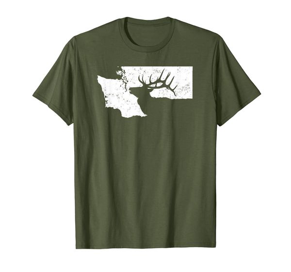 

washington elk hunting t shirt - bull elk state shape tshirt, White;black