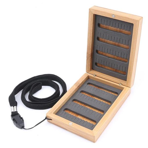 

natural wooden bamboo box magnet compartment double side fishing tackle accessories