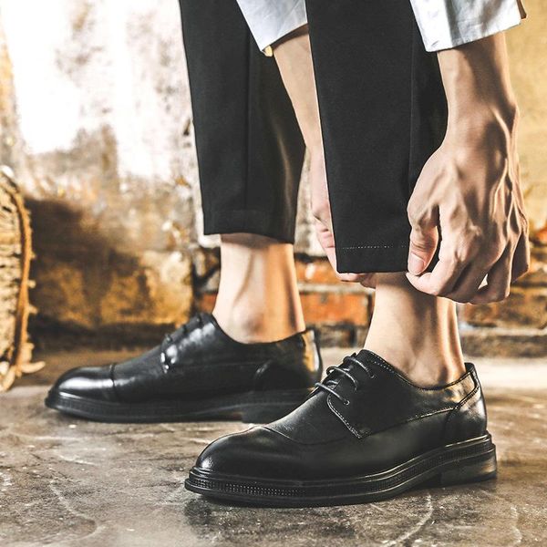 

dress shoes solid oxford men formal lace-up basic ceremonial business office for leather mens, Black