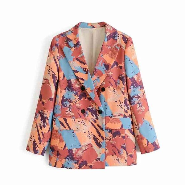 Tie Dye Mulheres Elegante Longo Blazer Moda Senhoras Solto Red Impressão Casacos Terno Streetwear Feminino Chic Blazers Meninas 210430