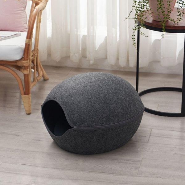 

cat beds & furniture felt round cave shaped warm nest for cats pet safety place sleep zip up bag kitten novel 2021