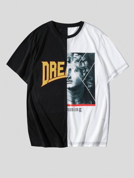 

men sculpture & letter graphic color block tee o8pv#, White;black