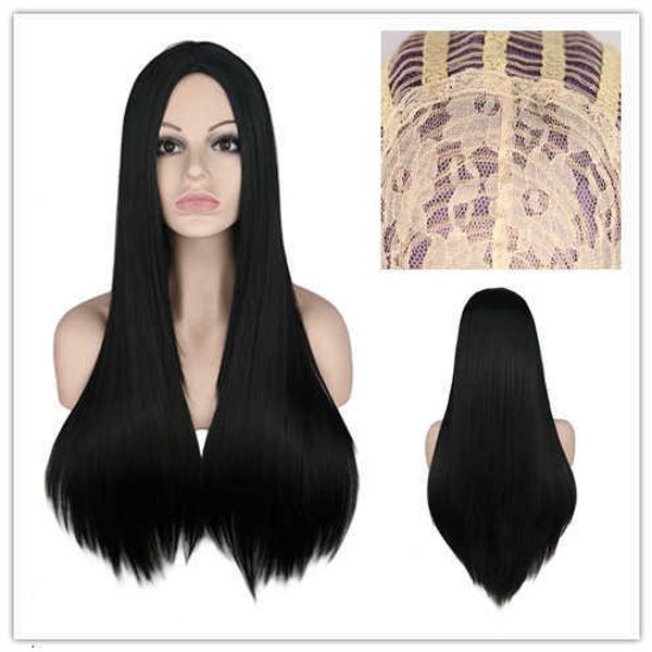 

wig fashion women's wig head cover black long straight hair selling adhive tape net