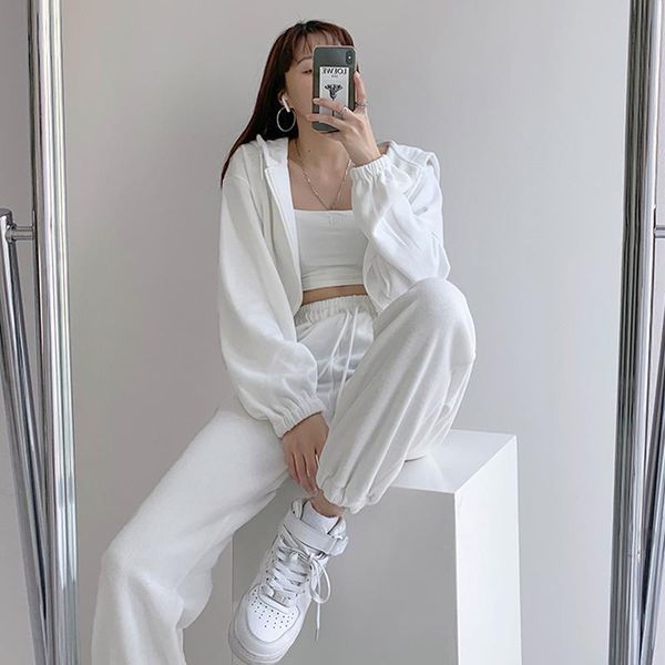 

women's pants & capris plus size female harem korea women high waist drawstring solid color loose jogging trousers for ladies streetwea, Black;white