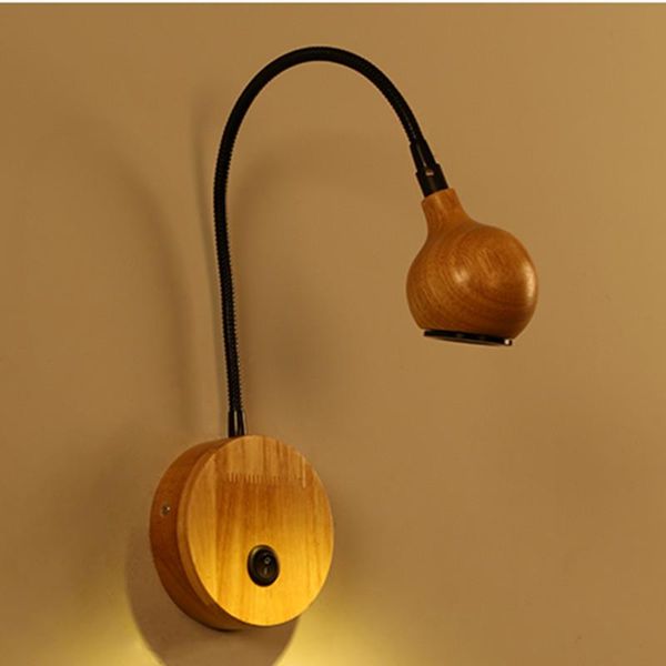 

wall lamp modern wood led lamps with knob switch 3w ac90-260v bedroom bedside reading light direction adjustable indoor lighting
