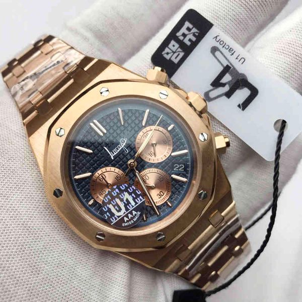 

outlet luxury automatic factory mechanical watch stainless steelg sapphire glass blue dial three small dials luminous original buckle, Slivery;brown