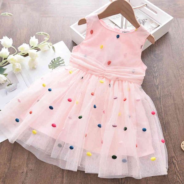 

polka dot embroidery princess dress summer sleeveless mesh stitching bow vest sweet girl 210515, Red;yellow