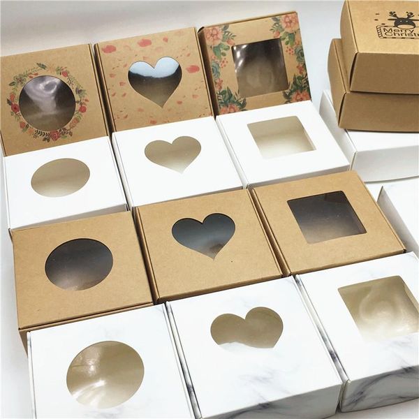 

gift wrap 24 pcs pvc window christmas candy brown packaging box for wedding\candy\crafts\cake\handmade soap packing boxes