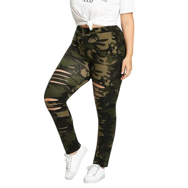 

women's pants & capris plus size army green camouflage print joggers track women clothes hole sweatpants high waist sports long trouser, Black;white