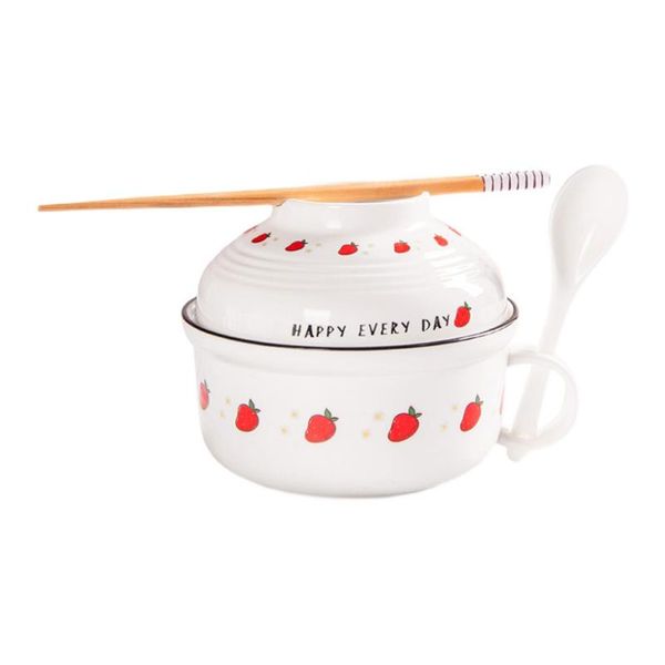 

bowls 1pc practical instant noodle bowl kit with lid spoon chopsticks (assorted color)