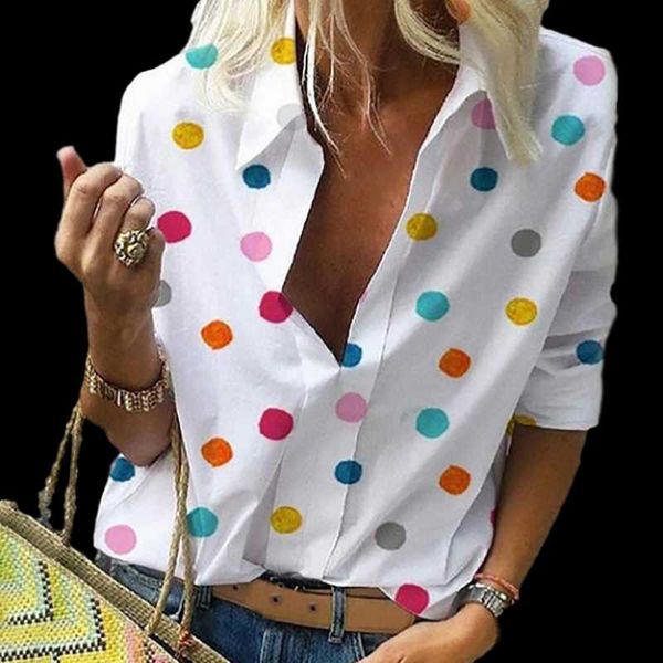 

color dot printed autumn blouse for women slim female clothing plus size 5xl korean style streetwear elegant formales women's blouses &, White