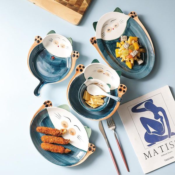 

japanese one-man tableware zhaocai cat dishes set household creative ceramic bowl combination rice ramen bowls