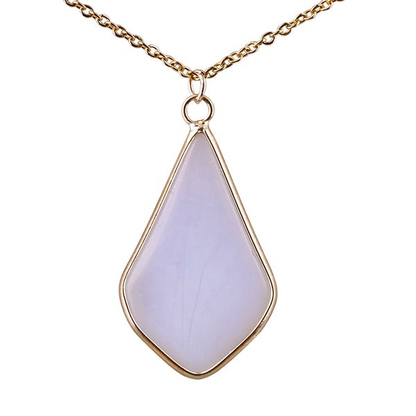 

lozenge opal copper pendant stainless steel chain necklace, Silver