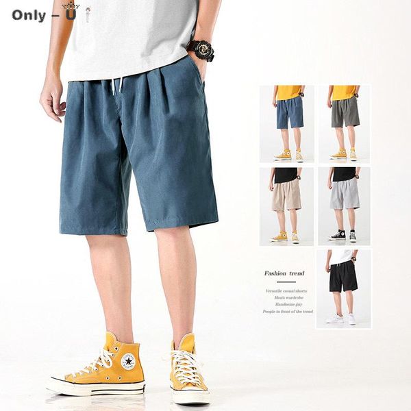 

45kg-100kg simple design loose cool men's korean fashion summer shorts daily casual drawstring waist bermudas 4xl 5xl, White;black